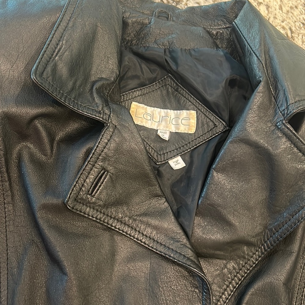 VTG Laurice Black Genuine Leather Double Breasted MOTO BIKER Jacket sz M Coat - Picture 2 of 14
